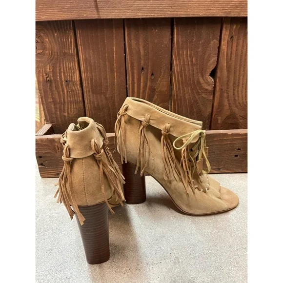 Cynthia Vincent Nailed Fringe Open Toed Booties - SZ 9.5 - New W/O Box - Picture 9 of 14